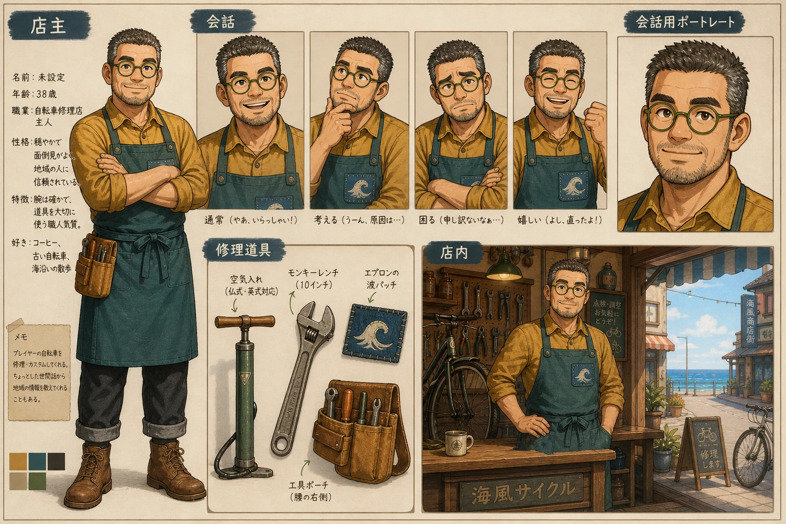 インディーゲーム商店NPCのキャラクター設定画用プロンプトの生成結果