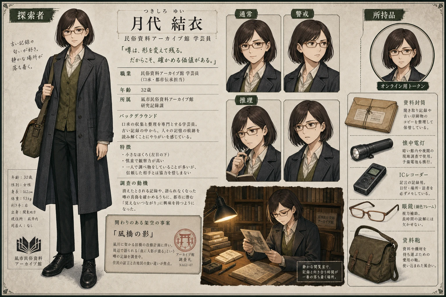 TRPG探索者ハンドアウト向けキャラクター資料用プロンプトの生成結果
