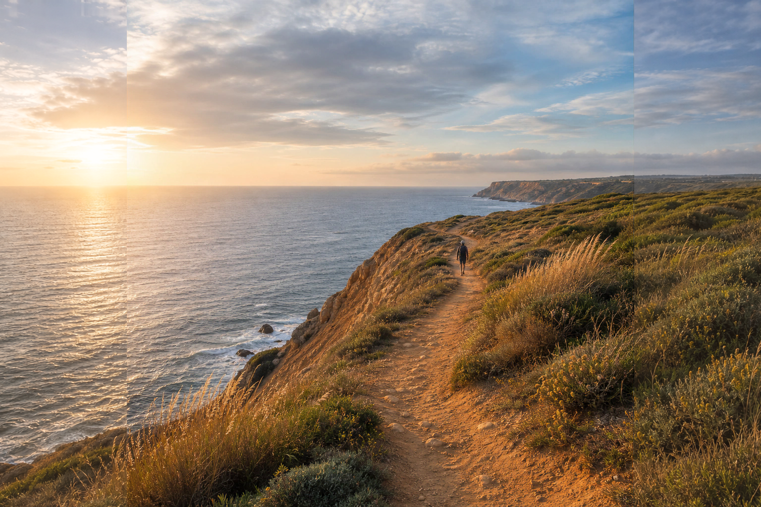 Synthetic coastal photograph centered within a wider padded landscape canvas