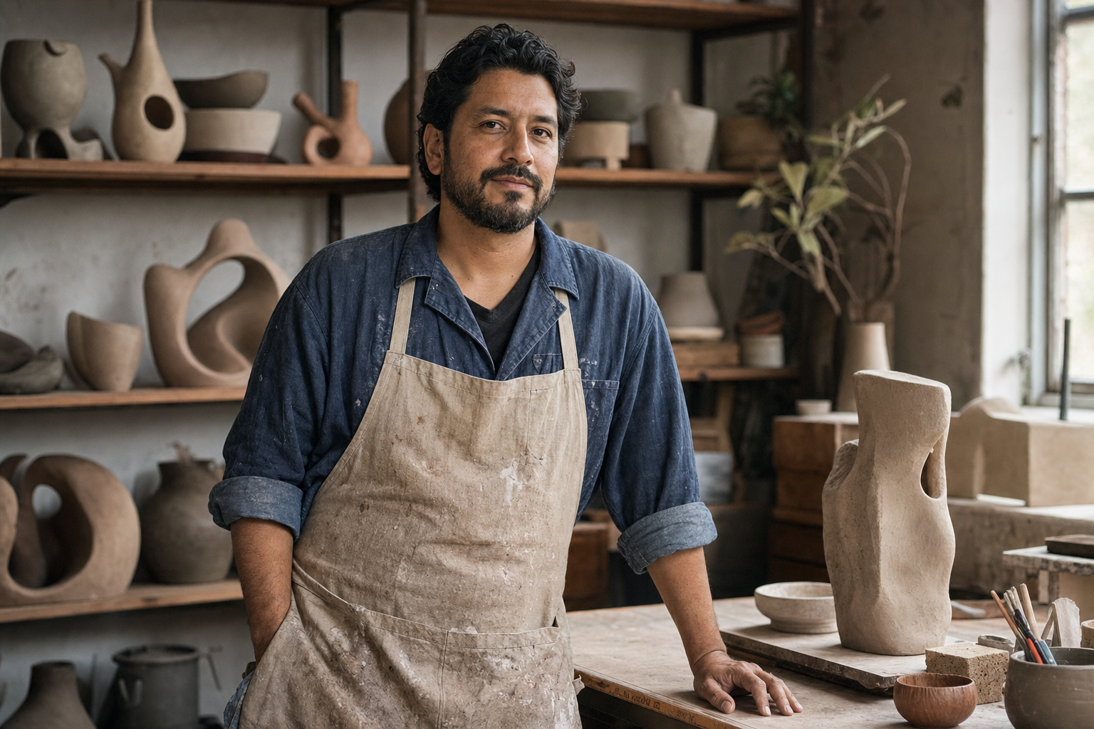 GPT Image 2 editorial portrait prompt result with a fictional ceramic sculptor in a studio