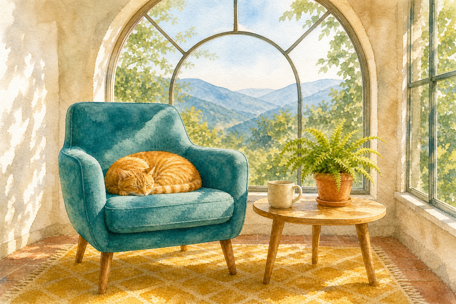 GPT Image 2 style transfer prompt result showing the sunroom as a transparent watercolor illustration
