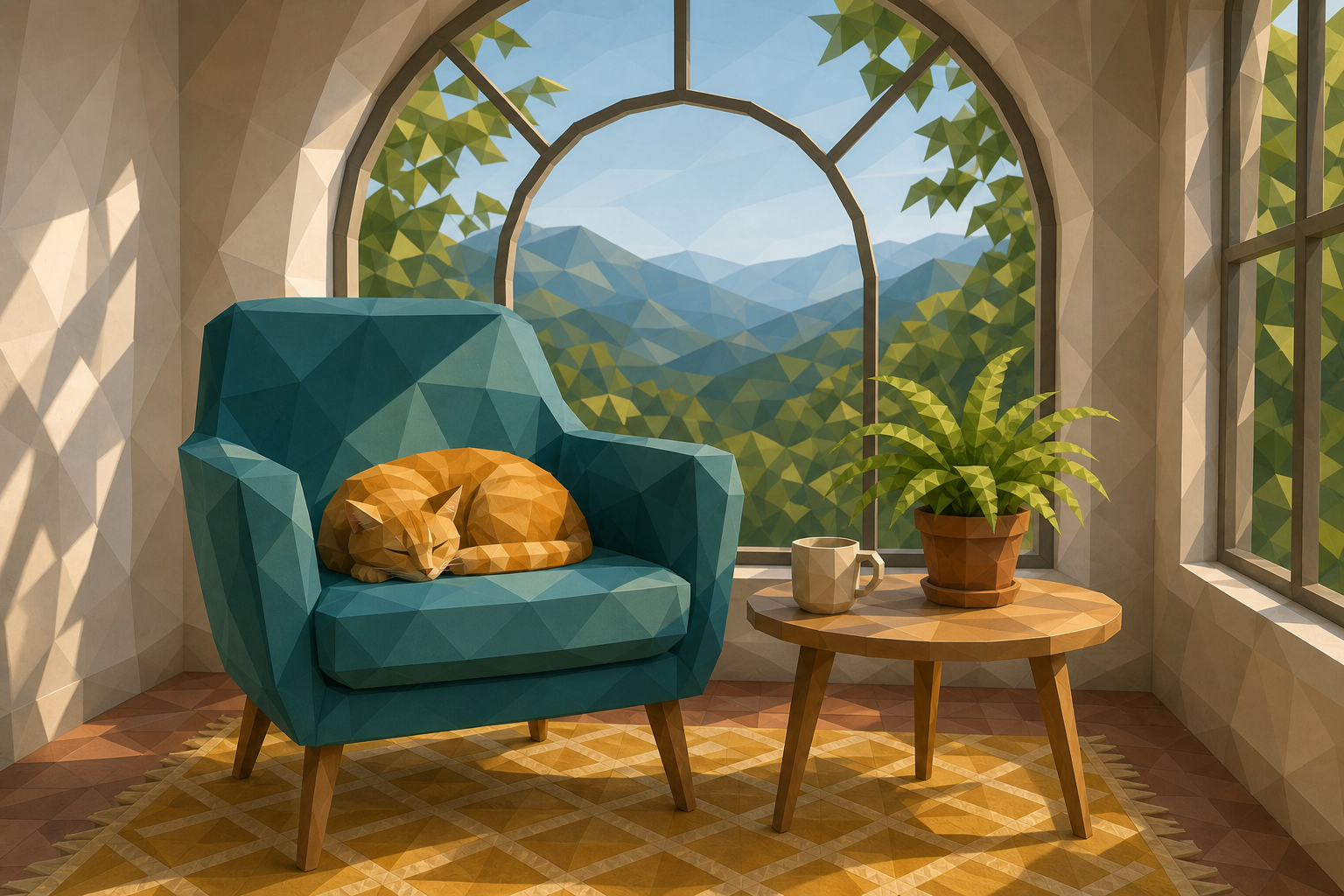 GPT Image 2 photo style transfer example showing a low-poly 3D sunroom diorama