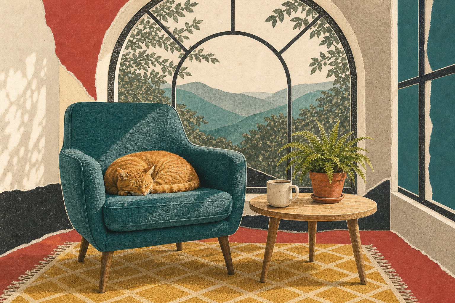 GPT Image 2 art style prompt result showing an editorial mixed-media collage sunroom