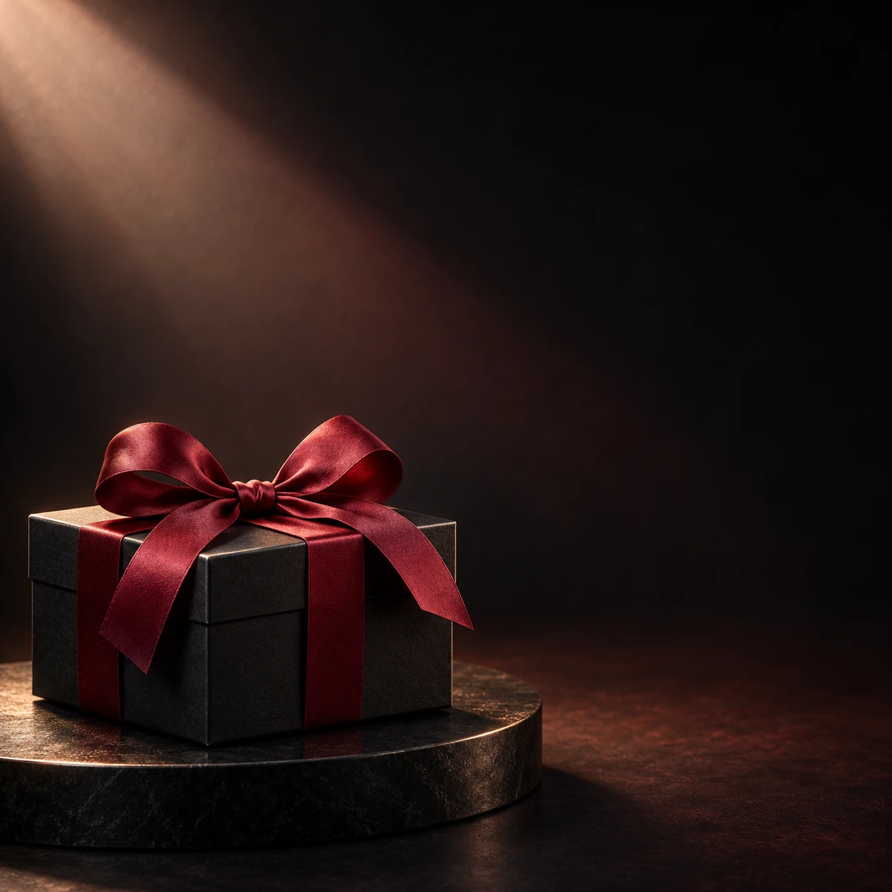 AI Black Friday product ad prompts example with one closed gift box and space for an opening announcement
