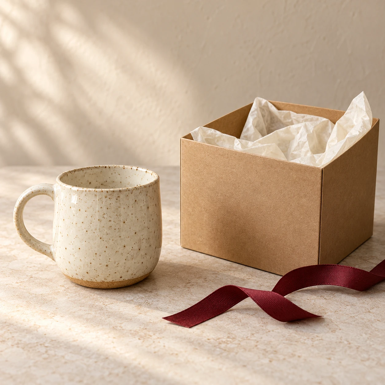 AI Black Friday product ad prompts example: Pottery gift-packaging reveal