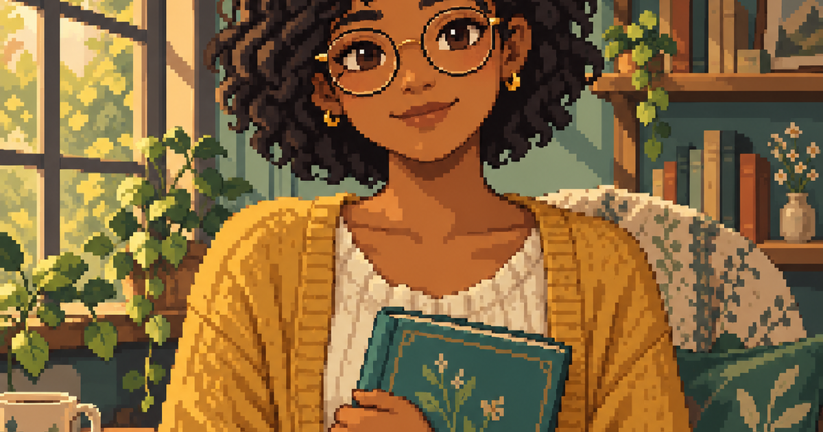Original MBTI-themed pixel art portrait with a quiet library setting