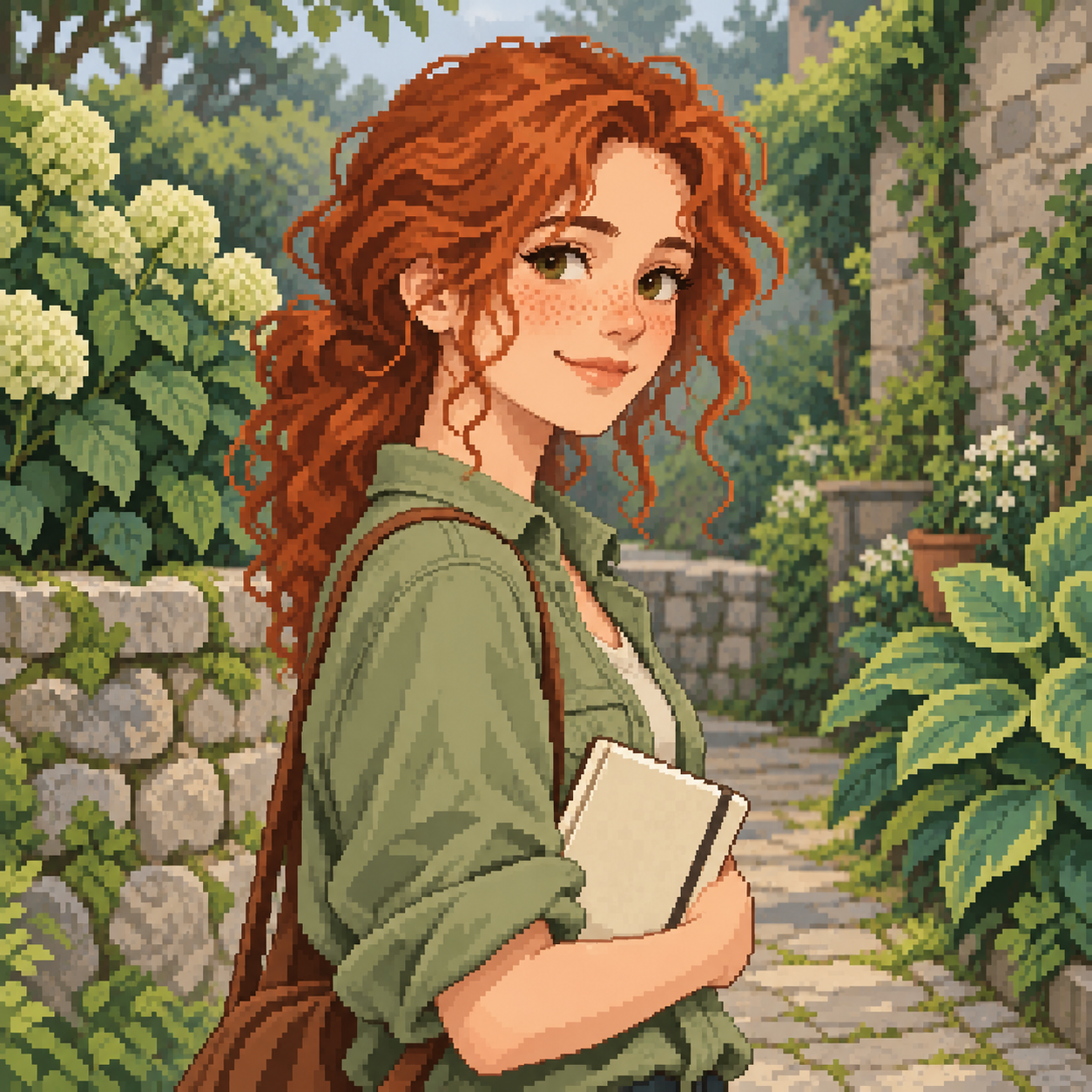 MBTI pixel art avatar: pocket garden field notes with one original fictional adult