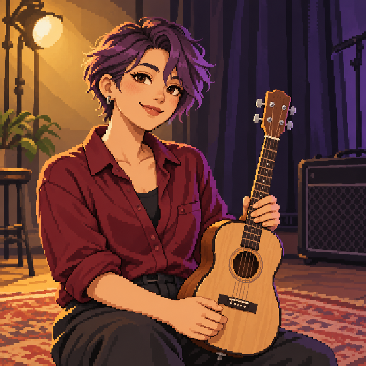 MBTI pixel art avatar: music rehearsal avatar with one original fictional adult