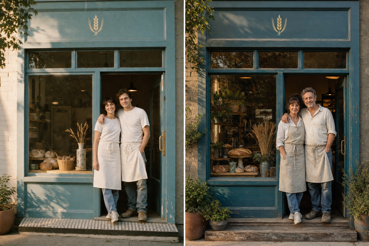 Shop opening day and thirty years later then and now photo