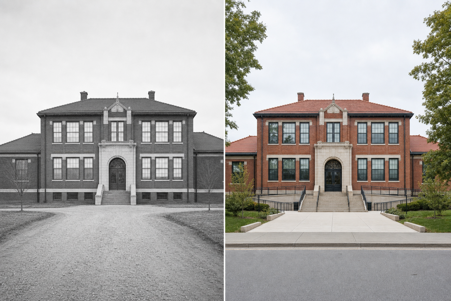 School building past and present architectural comparison