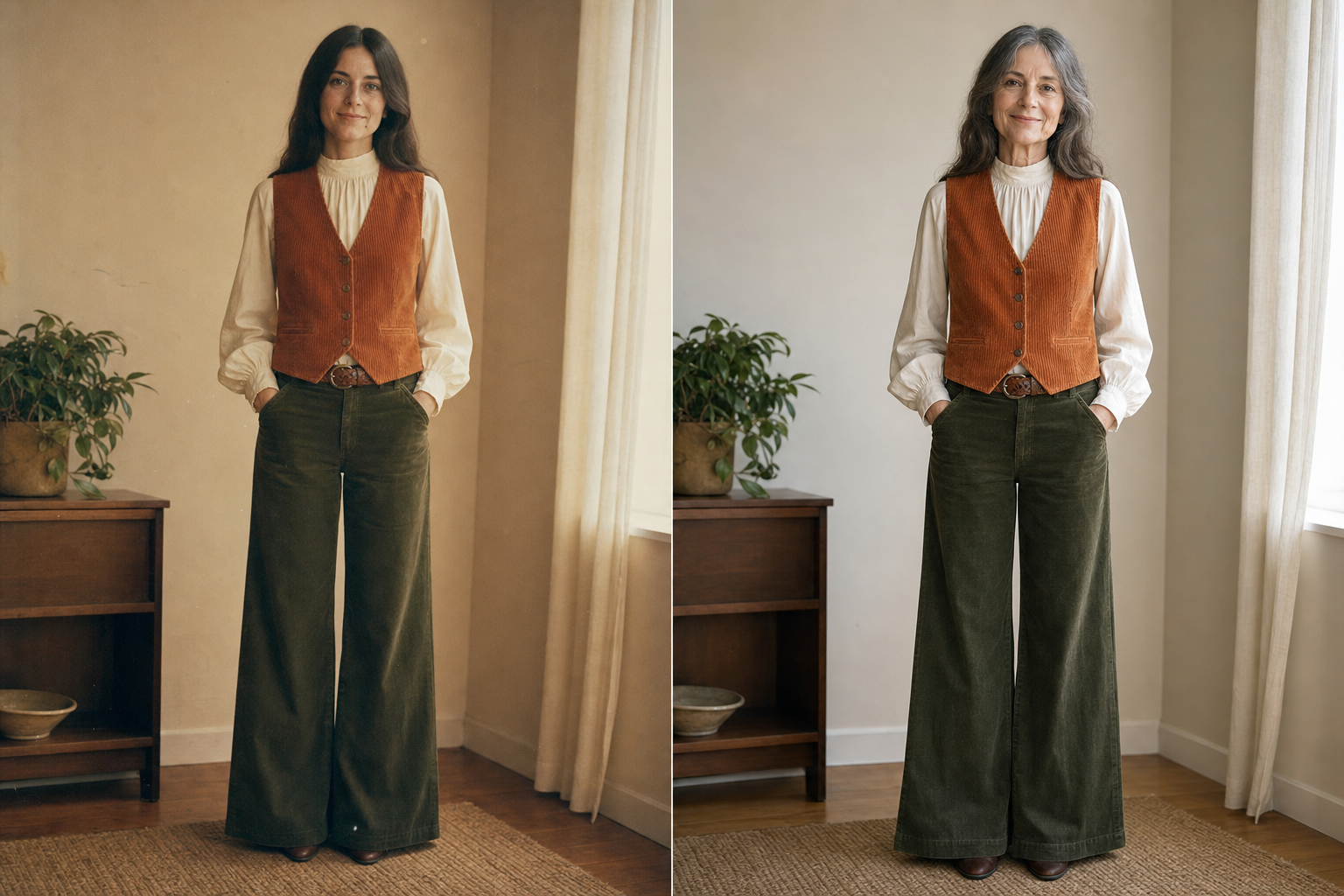 Old photo outfit faithfully re-created in a modern portrait